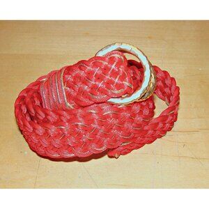 Vintage Red Gold Braided Woven Belt D Ring Gold Tone Buckle Fashion Y2k Boho Adj
